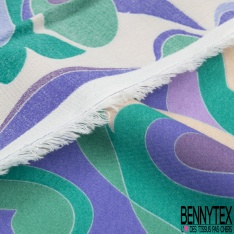 Crêpe viscose imprimé floral flashy pictural ton fuschia anis pomme mandarine fond noir