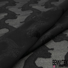 Crêpe georgette de soie viscose de bambou luxe motif bande et petite fleur brodée blanc cassé