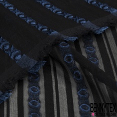 Mousseline de soie polyester haute couture rayure horizontale tissée noir rouge minéral rond gaufré