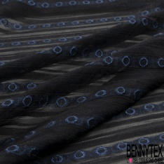 Mousseline de soie polyester haute couture rayure horizontale tissée noir rouge minéral rond gaufré