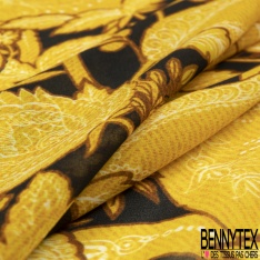 Crêpe viscose imprimé grand motif seventie's ton nu lavande vert spectral lupin