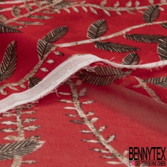 Coupon 3m mousseline polyester crêpon imprimé floral cachemire ton chaud rayure lurex or verticale