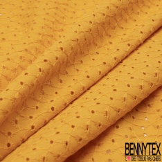 Broderie anglaise coloris fiesta motif petit trou relié par broderie ton sur ton