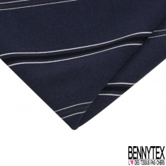 Coupon 3m crêpe polyester élasthanne motif rayure fantaisie verticale noir blanc anthracite bleu impérial