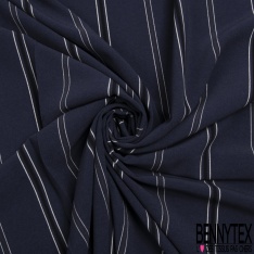 Coupon 3m crêpe polyester élasthanne motif rayure fantaisie verticale noir blanc anthracite bleu impérial