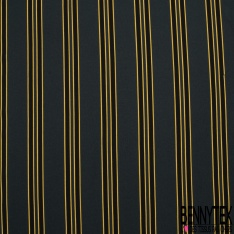 Coupon 3m crêpe polyester motif rayure fantaisie verticale noir moutarde bleu graphite
