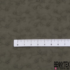 Broderie anglaise motif floral fils blanc cassé fond nuage pourpre petite laize double base festonnée