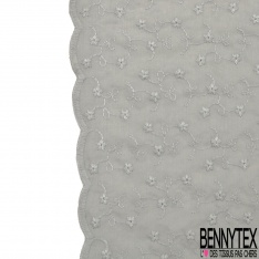 Broderie anglaise double base festonnée motif petite fleur champêtre ton sur ton noir
