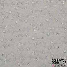 Broderie anglaise double base festonnée motif petite fleur champêtre ton sur ton noir