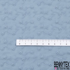 Broderie anglaise double base festonnée motif petite fleur champêtre ton sur ton chicorée