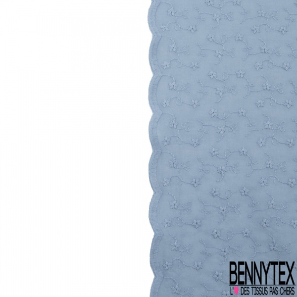 Broderie anglaise double base festonnée motif petite fleur champêtre ton sur ton chicorée