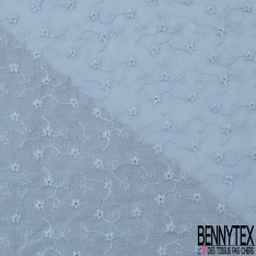 Broderie anglaise double base festonnée motif petite fleur champêtre ton sur ton chicorée