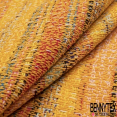 Natté haute couture coton grosse rayure verticale multicolore sur une base abricot orangé