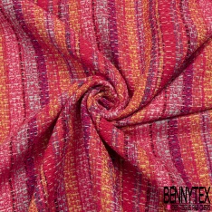 Natté haute couture coton grosse rayure verticale multicolore sur une base abricot orangé