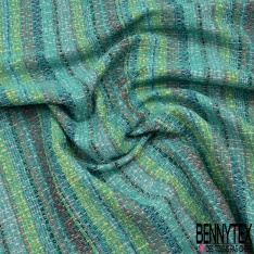 Natté haute couture coton grosse rayure verticale multicolore sur une base fuschia