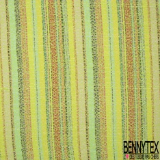 Natté haute couture coton grosse rayure verticale multicolore sur une base aqua clair