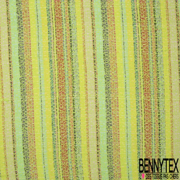 Natté haute couture coton grosse rayure verticale multicolore sur une base aqua clair