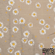 Jersey coton gaze élasthanne imprimé marguerite fond verge d'or