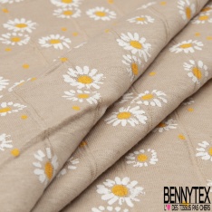 Jersey coton gaze élasthanne imprimé marguerite fond verge d'or