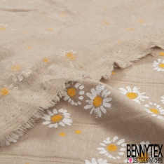 Jersey coton gaze élasthanne imprimé marguerite fond verge d'or