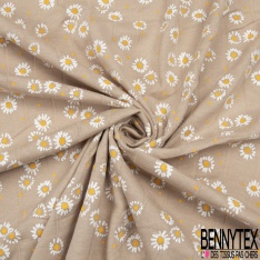 Jersey coton gaze élasthanne imprimé marguerite fond verge d'or