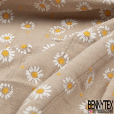 Jersey coton gaze élasthanne imprimé marguerite fond verge d'or