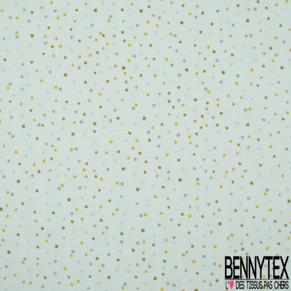 Jersey coton gaze élasthanne imprimé dot pastel multicolore fond blanc discret