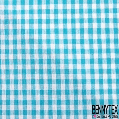 Coton tissé teint petit vichy océan hawaïen blanc