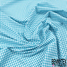 Coton tissé teint petit vichy océan hawaïen blanc