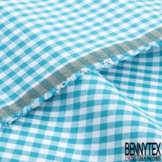 Coton tissé teint petit vichy océan hawaïen blanc