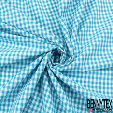 Coton tissé teint petit vichy océan hawaïen blanc
