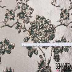Brocart damassé Haute Couture imprimé grande fleur cachemire et chaine lilas pâle lurex or fond teinte de rose