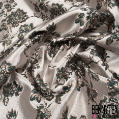 Brocart damassé Haute Couture imprimé grande fleur cachemire et chaine lilas pâle lurex or fond teinte de rose