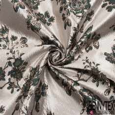 Brocart damassé Haute Couture imprimé grande fleur cachemire et chaine lilas pâle lurex or fond teinte de rose