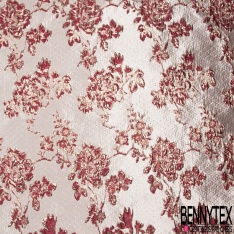 Brocart damassé Haute Couture imprimé grande fleur aiguille de pin lurex or fond teinte de rose