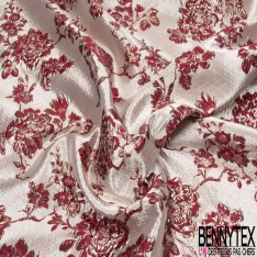 Brocart damassé Haute Couture imprimé grande fleur aiguille de pin lurex or fond teinte de rose