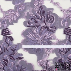 Brocart organza lancé découpé Haute Couture imprimé grande fleur lurex or fond transparent blanc