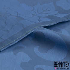 Brocard souple dévoré haute couture laine soie motif floral bleu crépuscule fjord