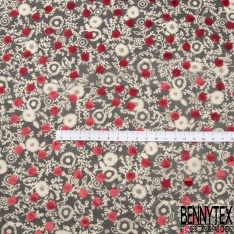 Mousseline polyester motif floral or de pépite fond nuit floquée pois velours ras bleu de rêve