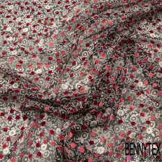 Mousseline polyester motif floral or de pépite fond nuit floquée pois velours ras bleu de rêve