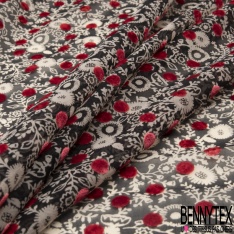 Mousseline polyester motif floral or de pépite fond nuit floquée pois velours ras bleu de rêve