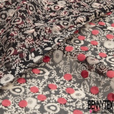 Mousseline polyester motif floral or de pépite fond nuit floquée pois velours ras bleu de rêve