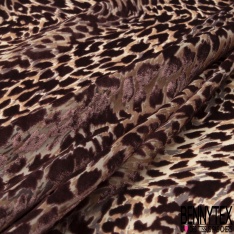 Mousseline polyester tâche léopard floquée pois velours ras bleu de saxe fond tâcheté blanc discret cappuccino noir