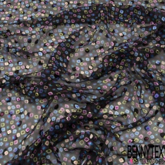 Mousseline dévorée soie coloris noir motif zébrure noisette viscose satinée