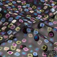 Mousseline dévorée soie coloris noir motif zébrure noisette viscose satinée