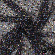 Mousseline dévorée soie coloris noir motif zébrure noisette viscose satinée