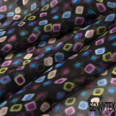 Mousseline dévorée soie coloris noir motif zébrure noisette viscose satinée