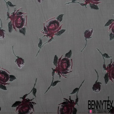Dévoré polyester viscose motif grande fleur aquarelle fond noir