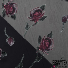 Dévoré polyester viscose motif grande fleur aquarelle fond noir