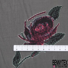 Dévoré polyester viscose motif grande fleur aquarelle fond noir